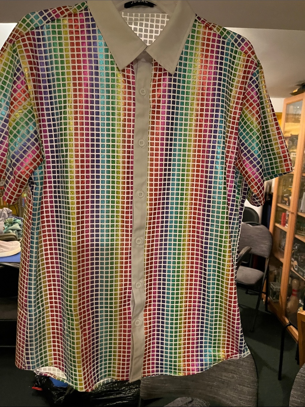 Kids Multicolor Grid Short-Sleeve Button-Down Shirt - White Trim